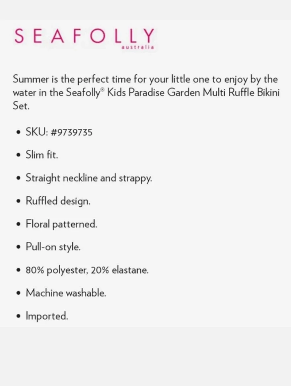 NEW Seafolly Paradise Garden Ruffle bikini set size 12-18 months